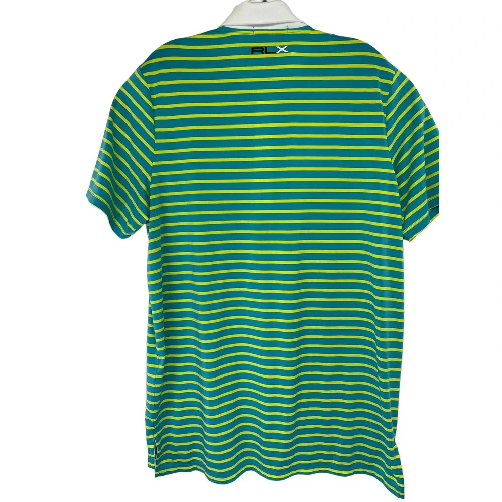 RLX Ralph Lauren Round Hill CC Mens Large Green/Yellow Striped Golf Polo (BB19) - Picture 5 of 6